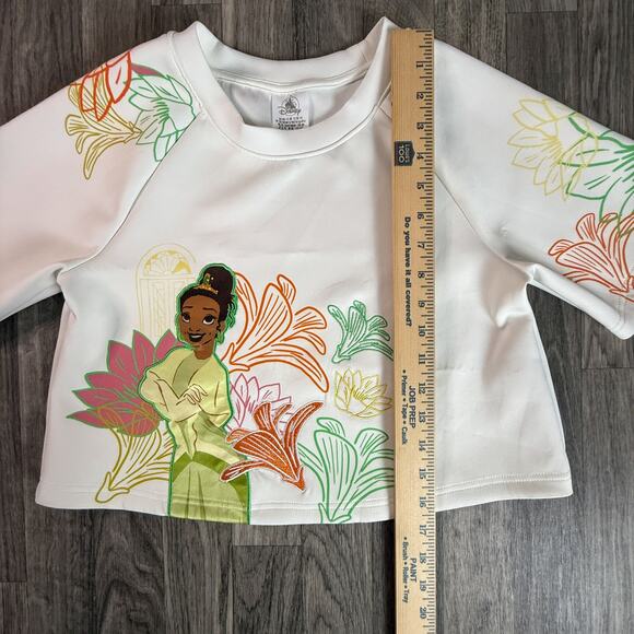 Disney Princess Tiana Girls Crop Top Shirt Size 13 Floral Embroidered White - Picture 5 of 6